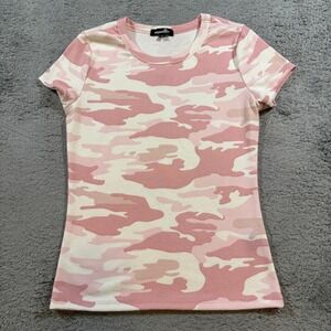 Sugarkiss Womens Pink Camo Short Sleeve T-Shirt Size M Camouflage Stretch Tee